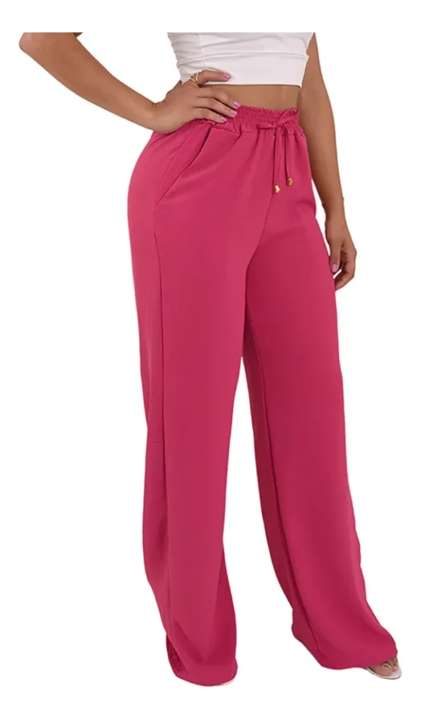 Calça pantalona Cintura alta cor rosa