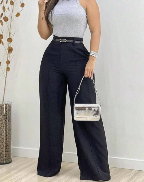 Lindo luk com caça pantalona cintura alta