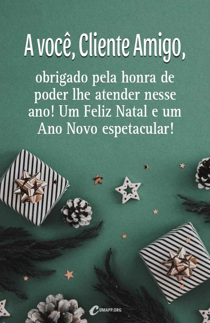 A você, cliente amigo, obrigado pela honra de poder lhe atender nesse ano! Um feliz Natal e um Ano Novo espetacular!