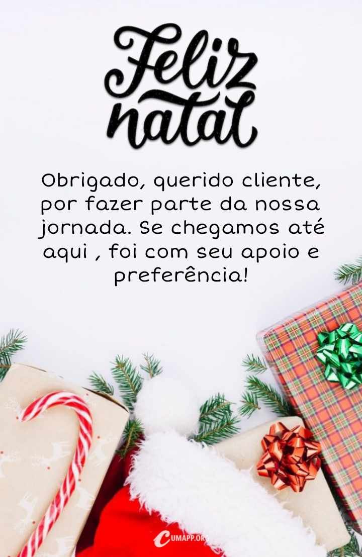 Feliz Natal obrigado, querido cliente, por fazer parte da nossa jornada. Se chegamos até aqui, foi com seu apoio e preferência!